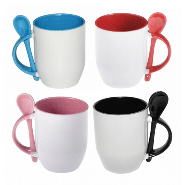 Caneca Côncava Alça e Interno Coloridos com Colher — imagem 2