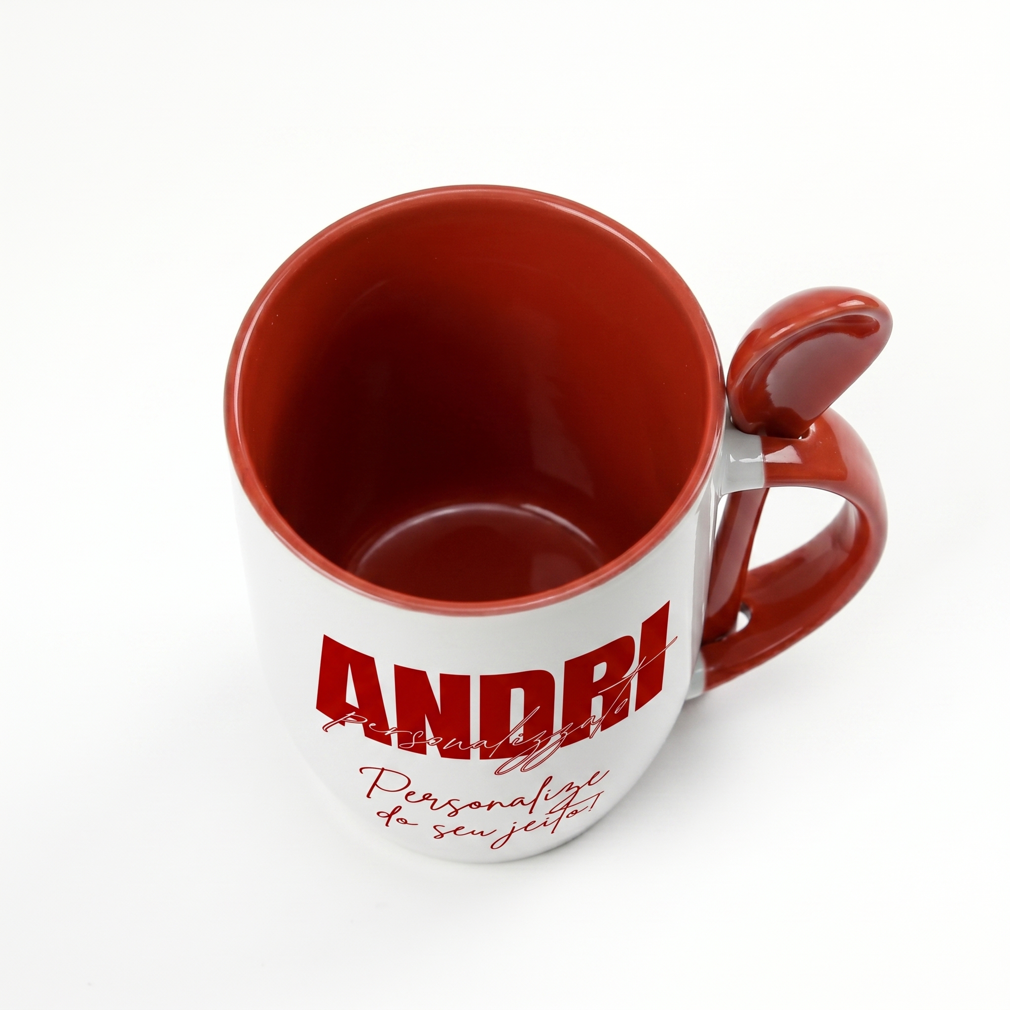 Caneca Côncava Alça e Interno Coloridos com Colher — imagem 3