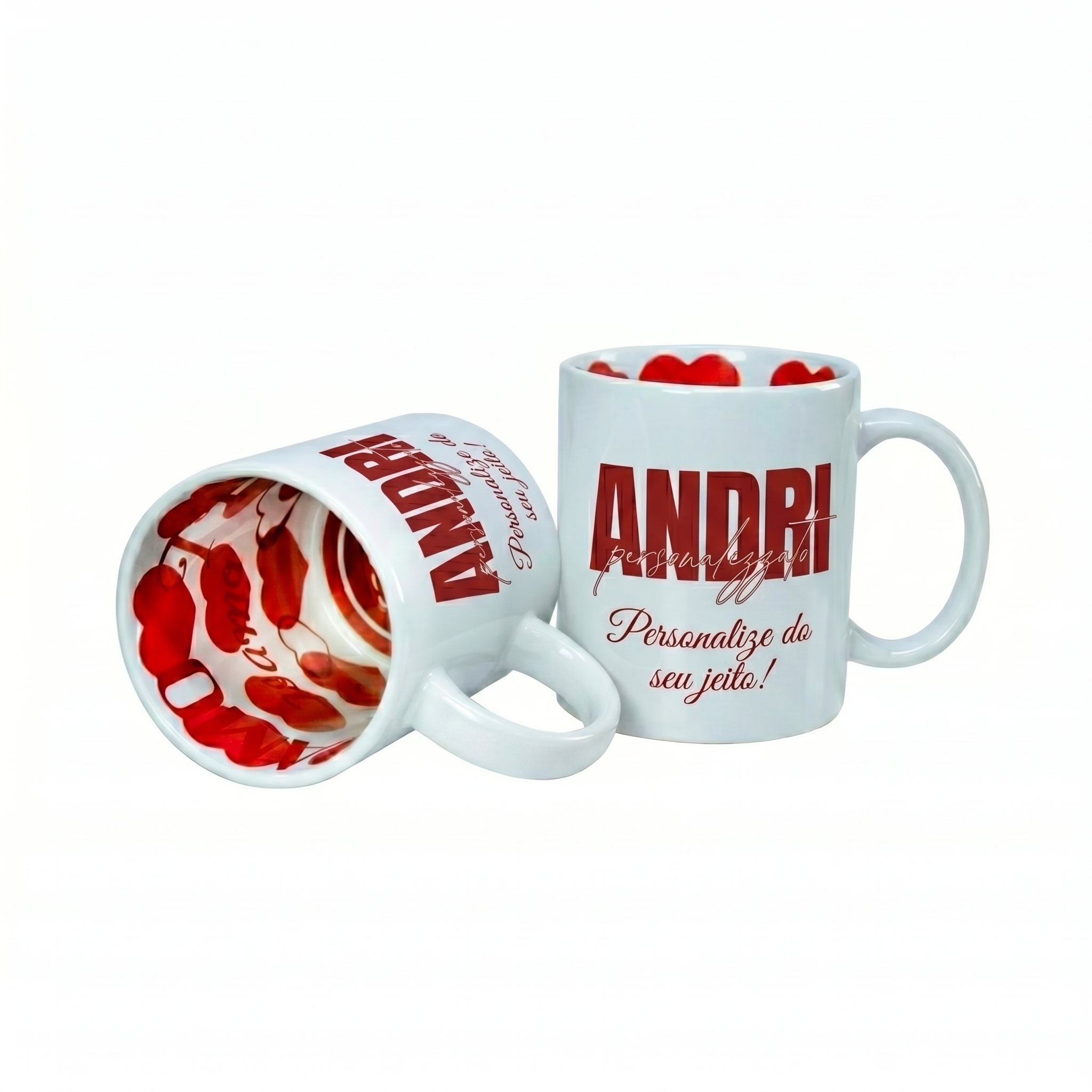 Caneca Te Amo com Interno decorado com corações e frases românticas — imagem 2